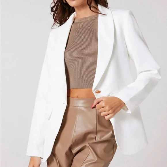 White Classic Blazer Jacket Shawl Collar Long Sleeve - Picture 1 of 8